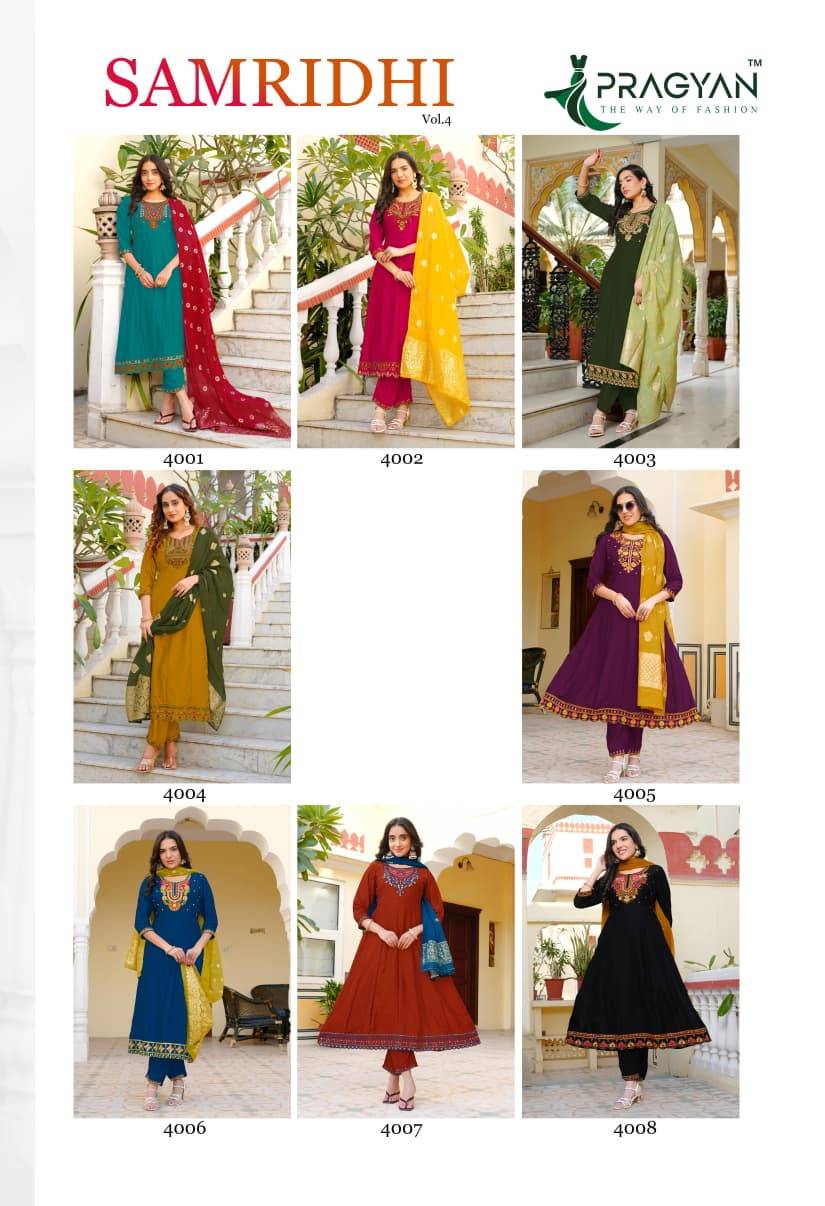 SAMRIDDHI VOL 4 by Pragyan 4001 To 4008 Series Beautiful Fancy Stylish Colourful casual wear Premium Vichitra Dresses At Wholesale Price